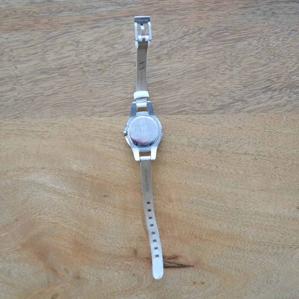 Armani Exchange Bangle Ladies Silver Tone White Band Watch AX4124